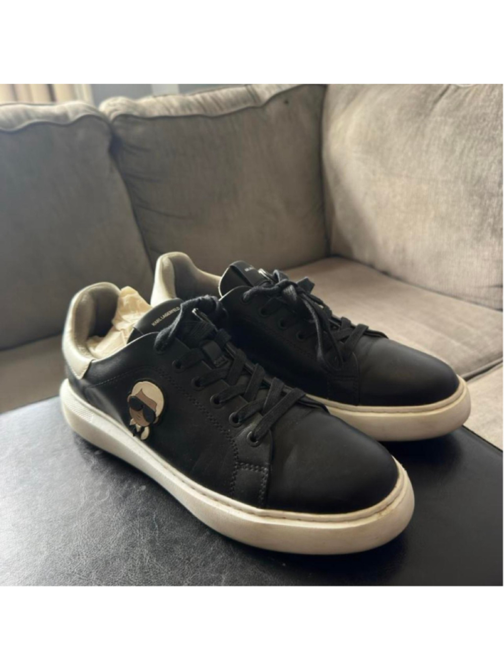 Karl Lagerfeld Black leather sneakers with white sole #leathersneakers #athletic